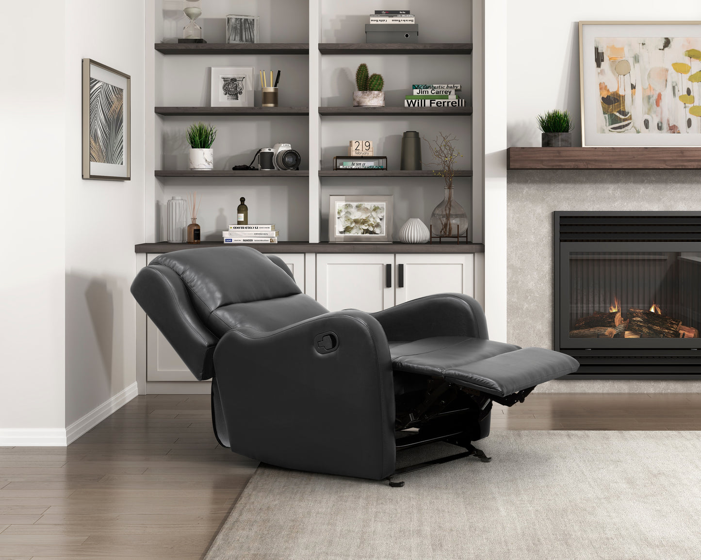 Homelegance Durant Glider Recliner Chair in Black Faux Leather 8527BLK-1GD