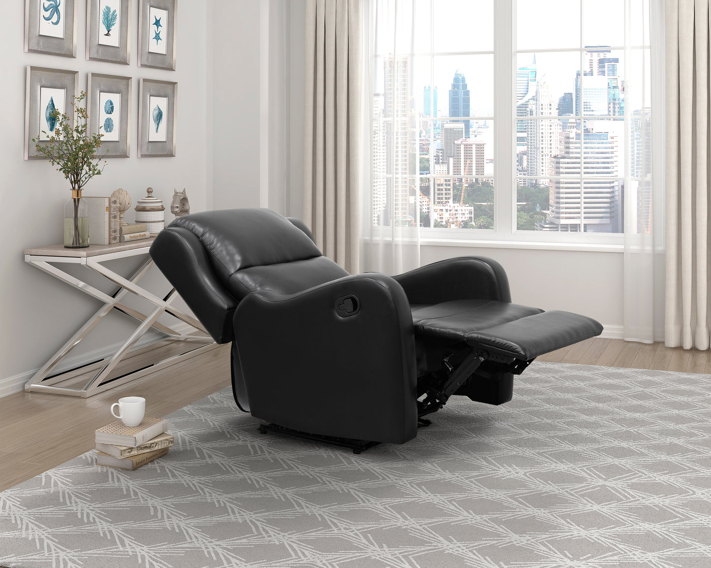 Homelegance Durant Reclining Chair in Black Faux Leather 8527BLK-1