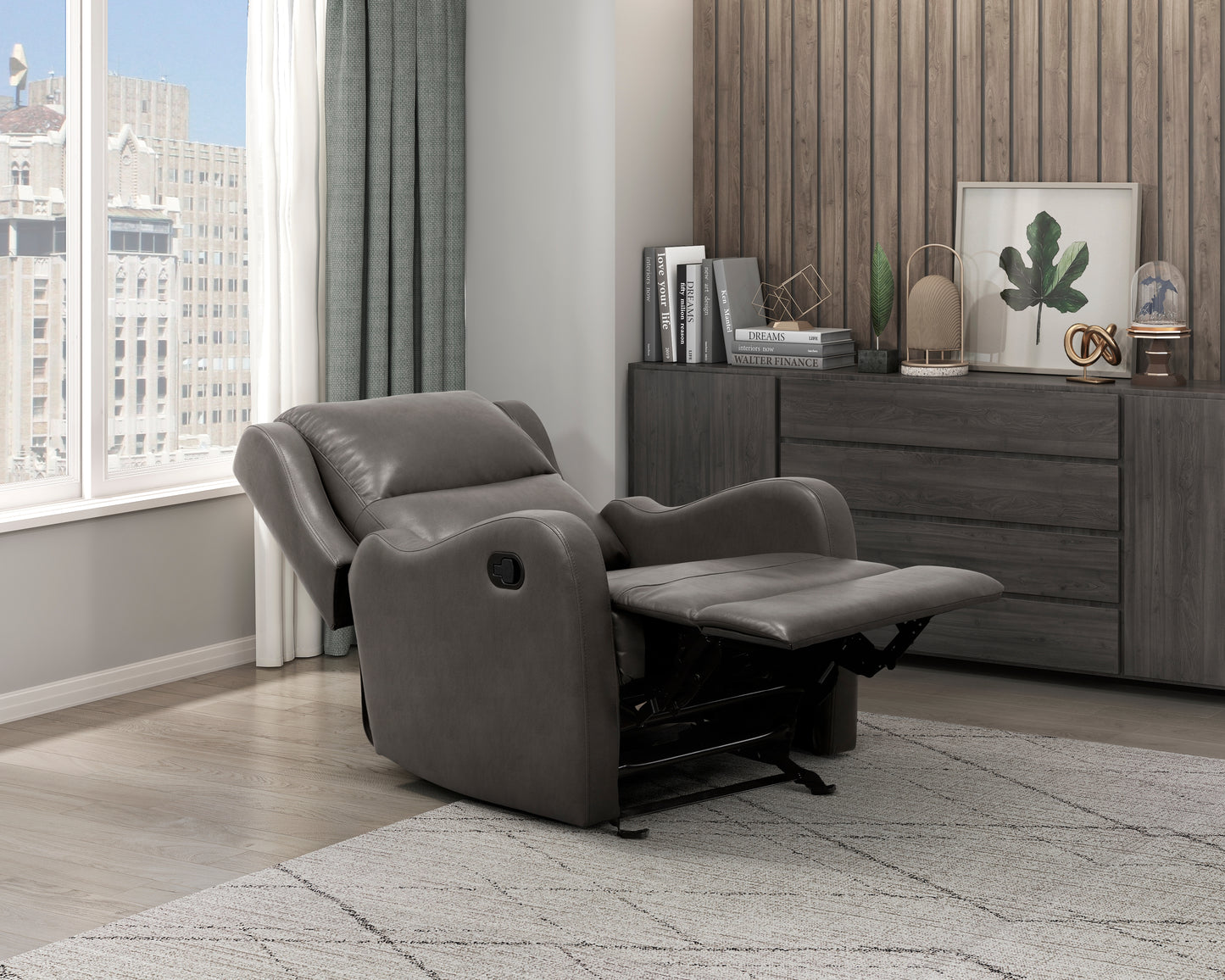 Homelegance Durant Glider Recliner Chair in Gray Faux Leather 8527GRY-1GD