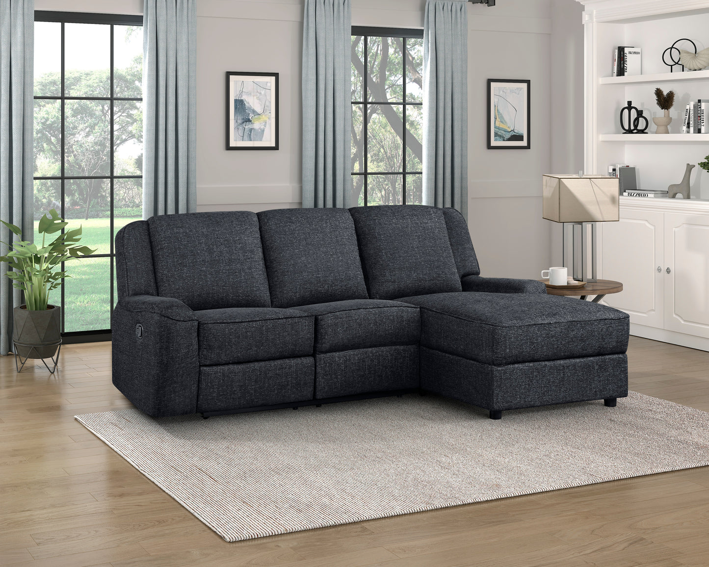 Homelegance Monterey 2-Piece Reclining Sectional Sofa in Rich Ebony Chenille 8530EB-SC