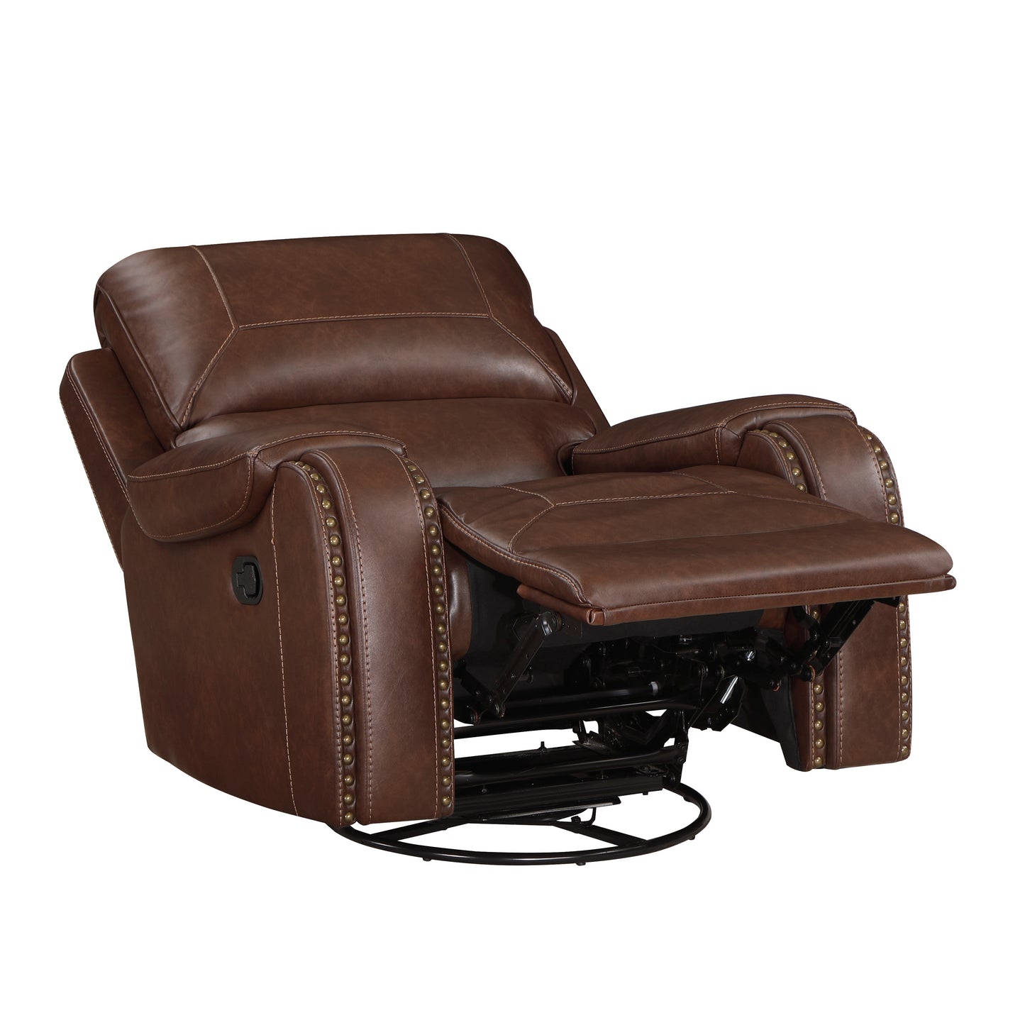 Homelegance Newnan Swivel Glider Reclining Chair in Brown Faux Leather 8549BRW-1