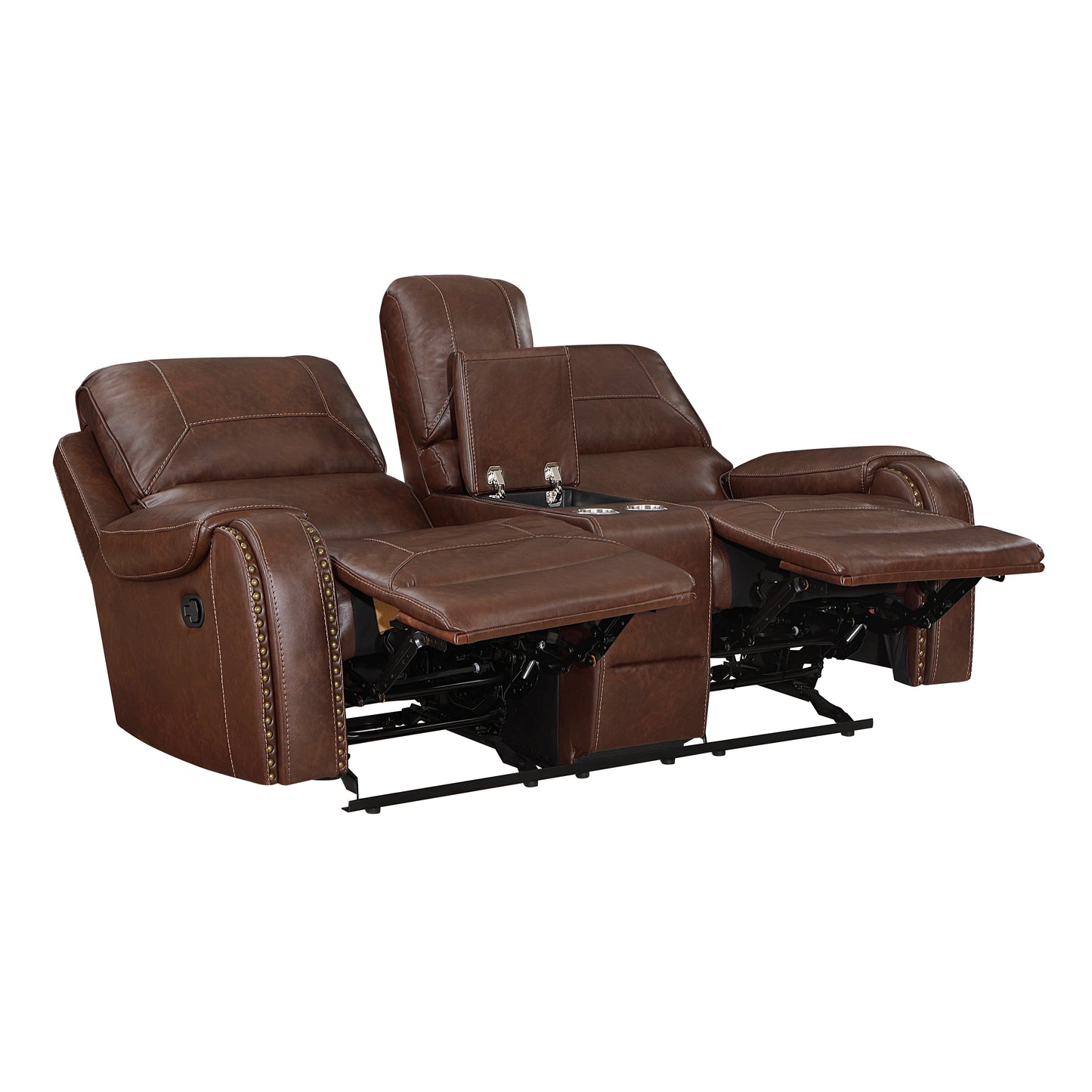 Homelegance Newnan Brown Glider Reclining Loveseat with Center Console 8549BRW-2