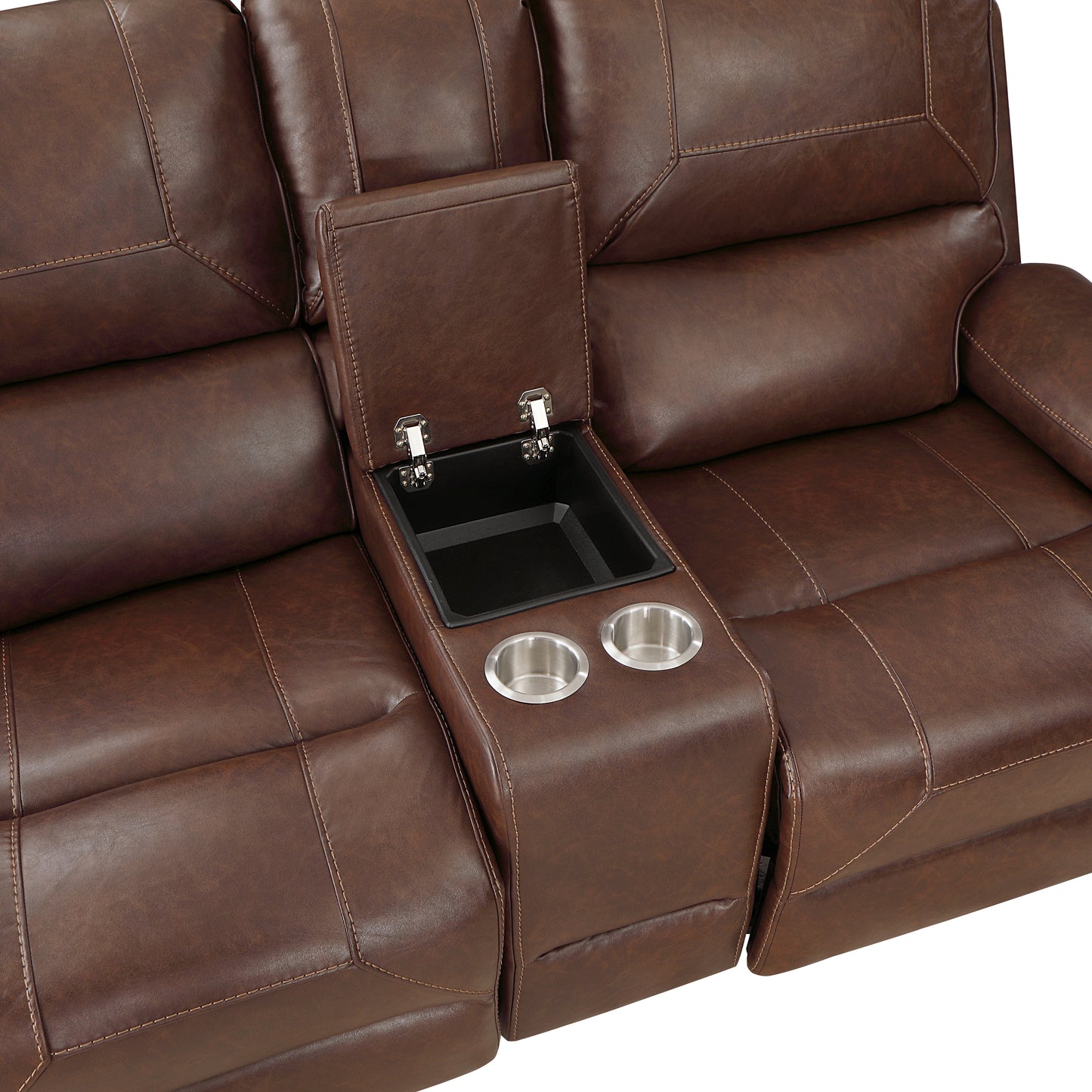 Homelegance Newnan Brown Glider Reclining Loveseat with Center Console 8549BRW-2
