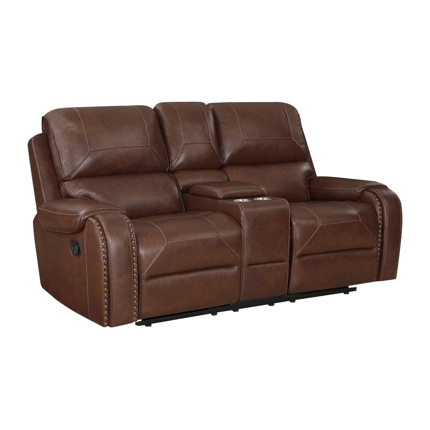 Homelegance Newnan Brown Glider Reclining Loveseat with Center Console 8549BRW-2