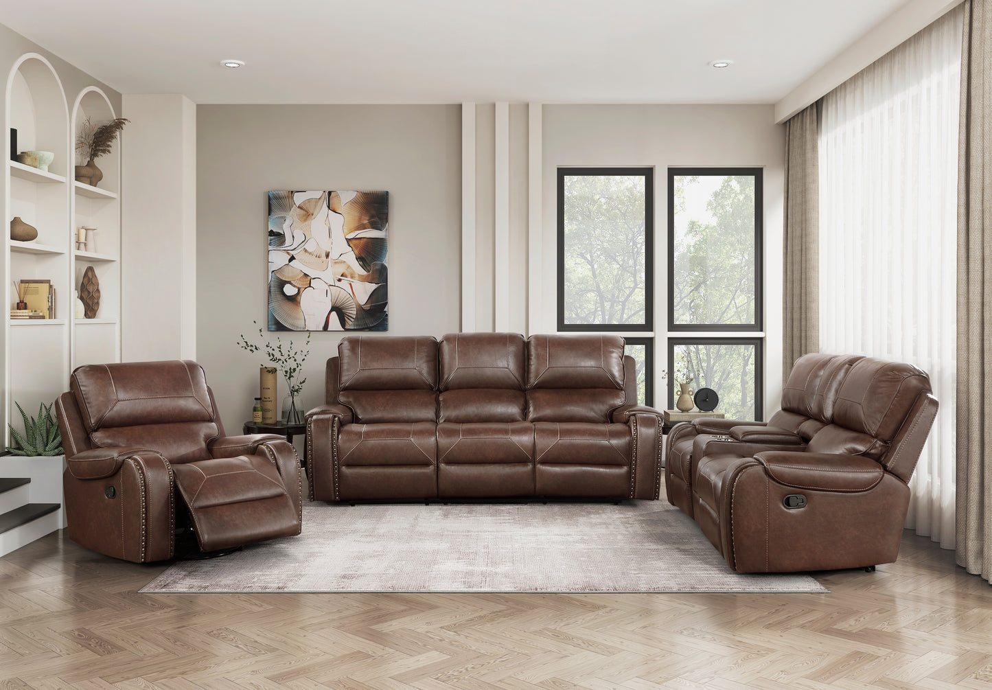 Homelegance Newnan Swivel Glider Reclining Chair in Brown Faux Leather 8549BRW-1