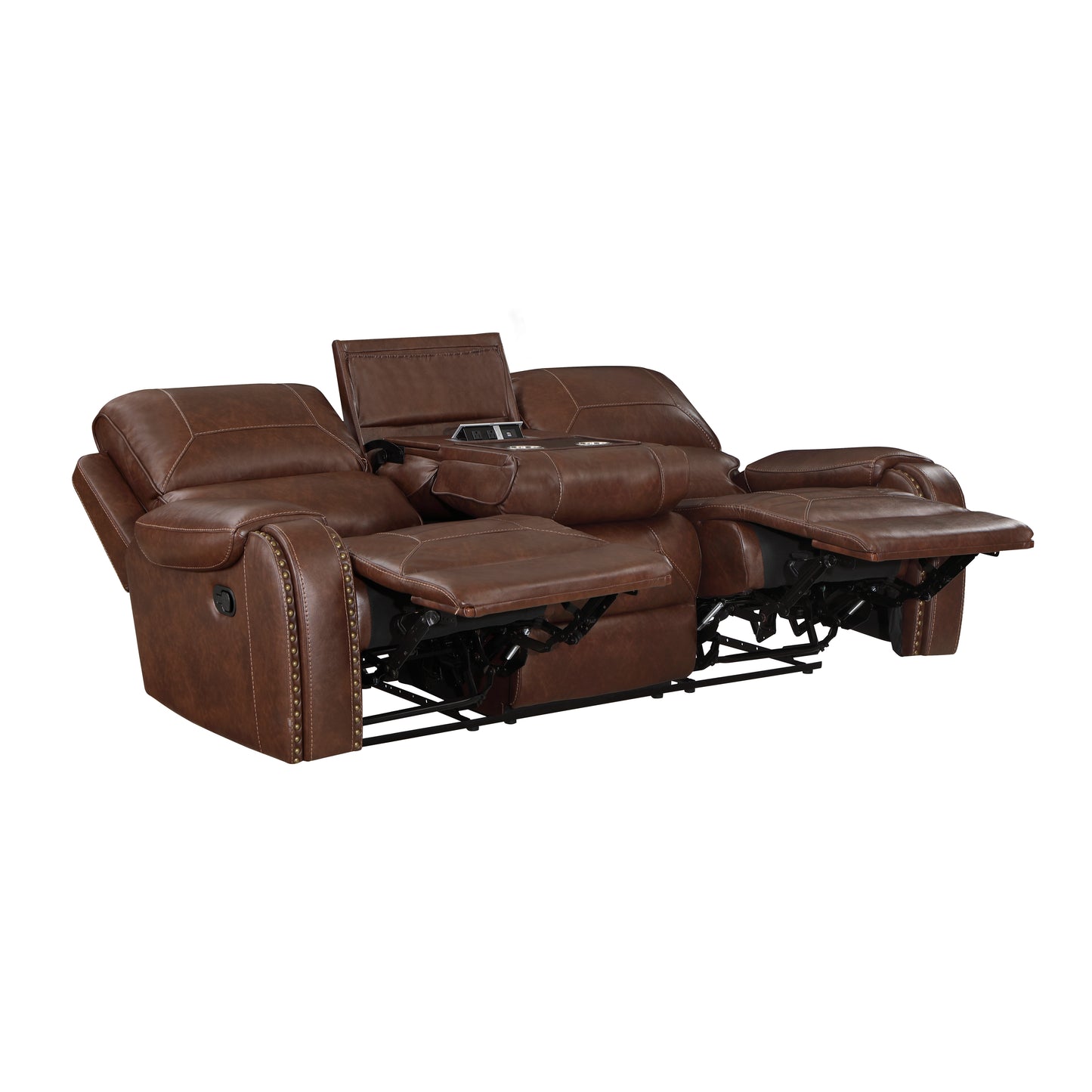 Homelegance Newnan Brown Faux Leather Dual Reclining Sectional Sofa 8549BRW-3
