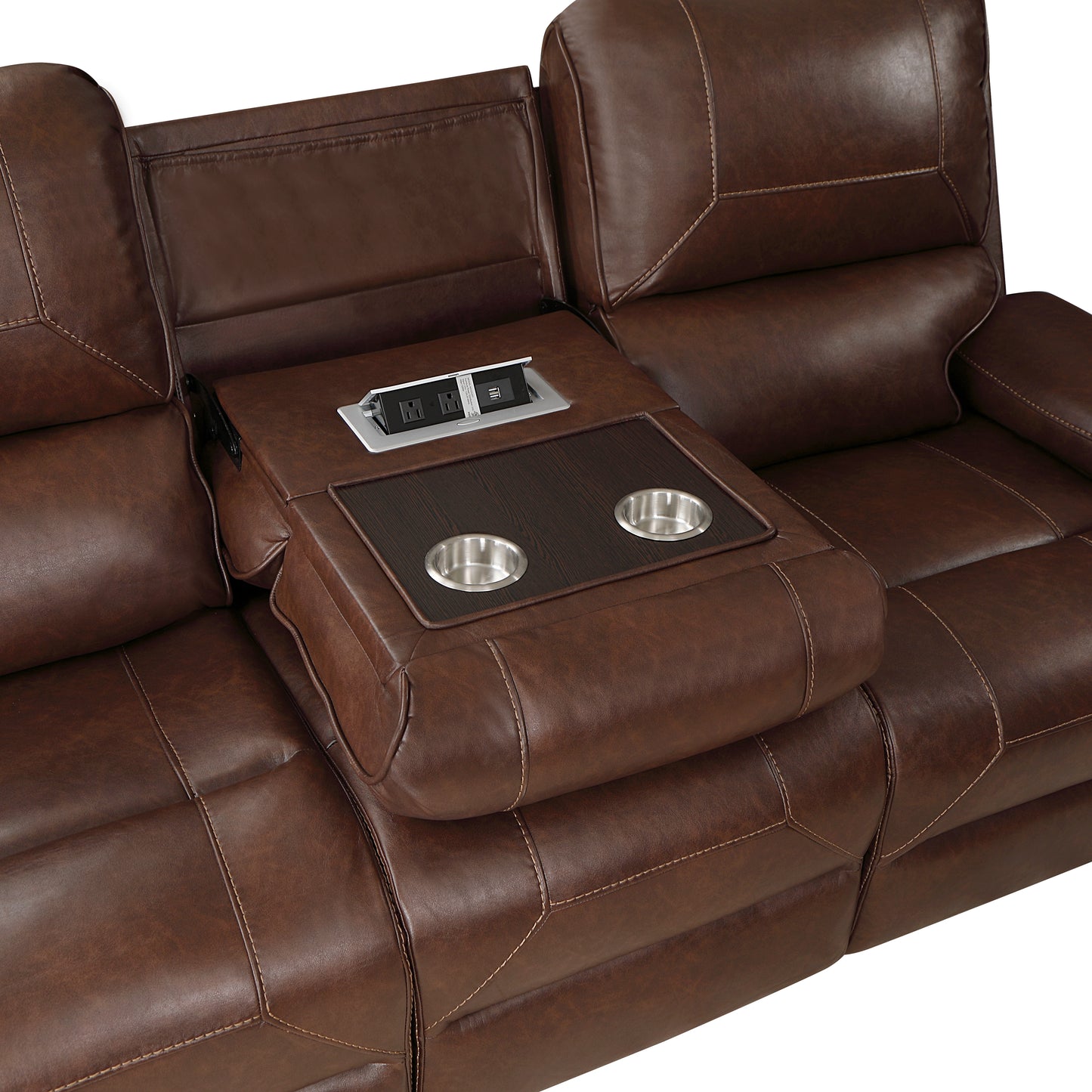 Homelegance Newnan Brown Faux Leather Dual Reclining Sectional Sofa 8549BRW-3
