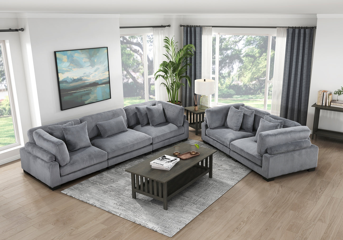 Homelegance Traverse Loveseat in Gray Corduroy with Adjustable Back 8555GY-2