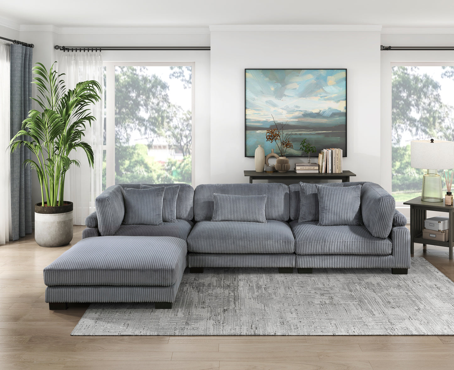 Homelegance Traverse Modular Sectional Sofa in Soft Gray Corduroy 8555GY-4OT