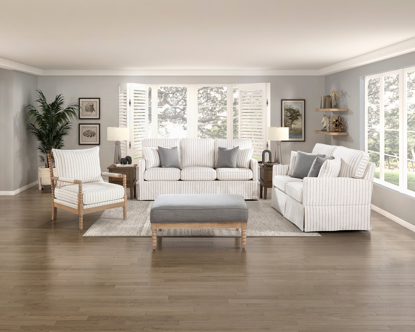 Homelegance Hampstead Accent Chair in White and Gray Stripe Fabric 8557-1SS