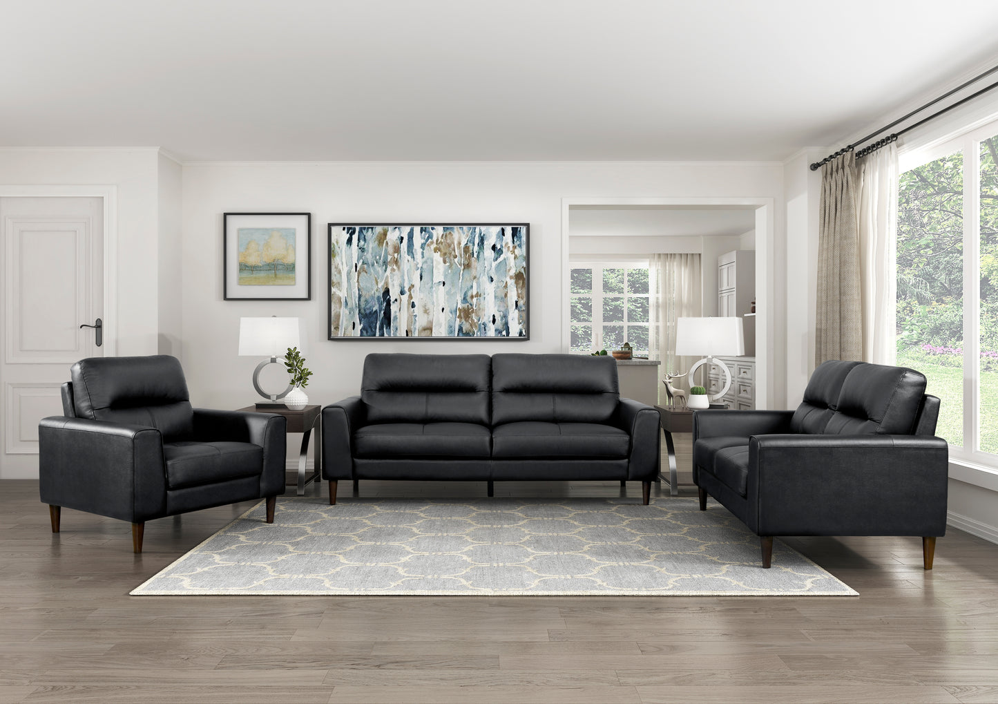 Homelegance Lewes Accent Chair in Black Leather with Solid Wood Legs 8566BLK-1