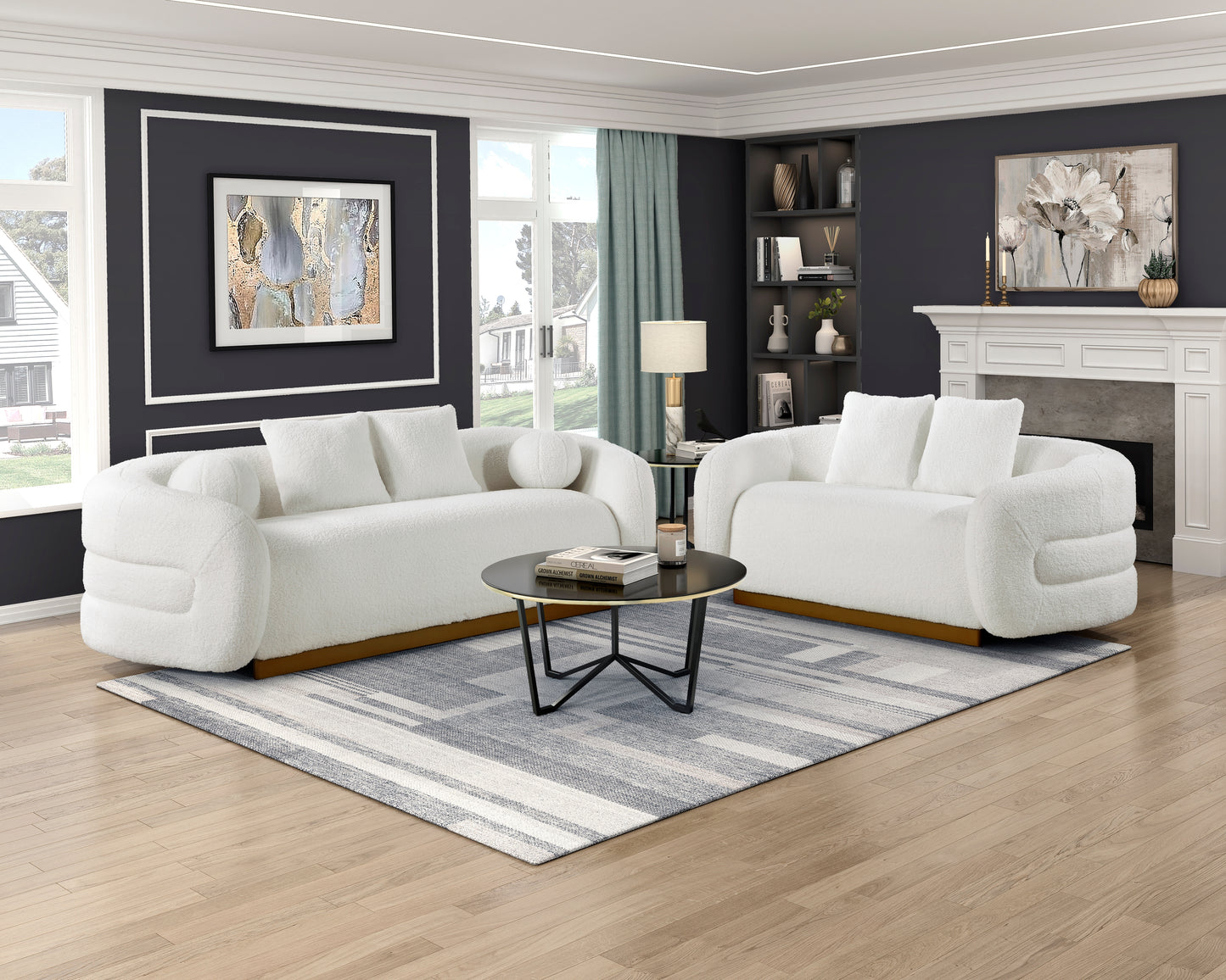 Homelegance Novella Loveseat in White Sherpa Fabric 8568WH-2