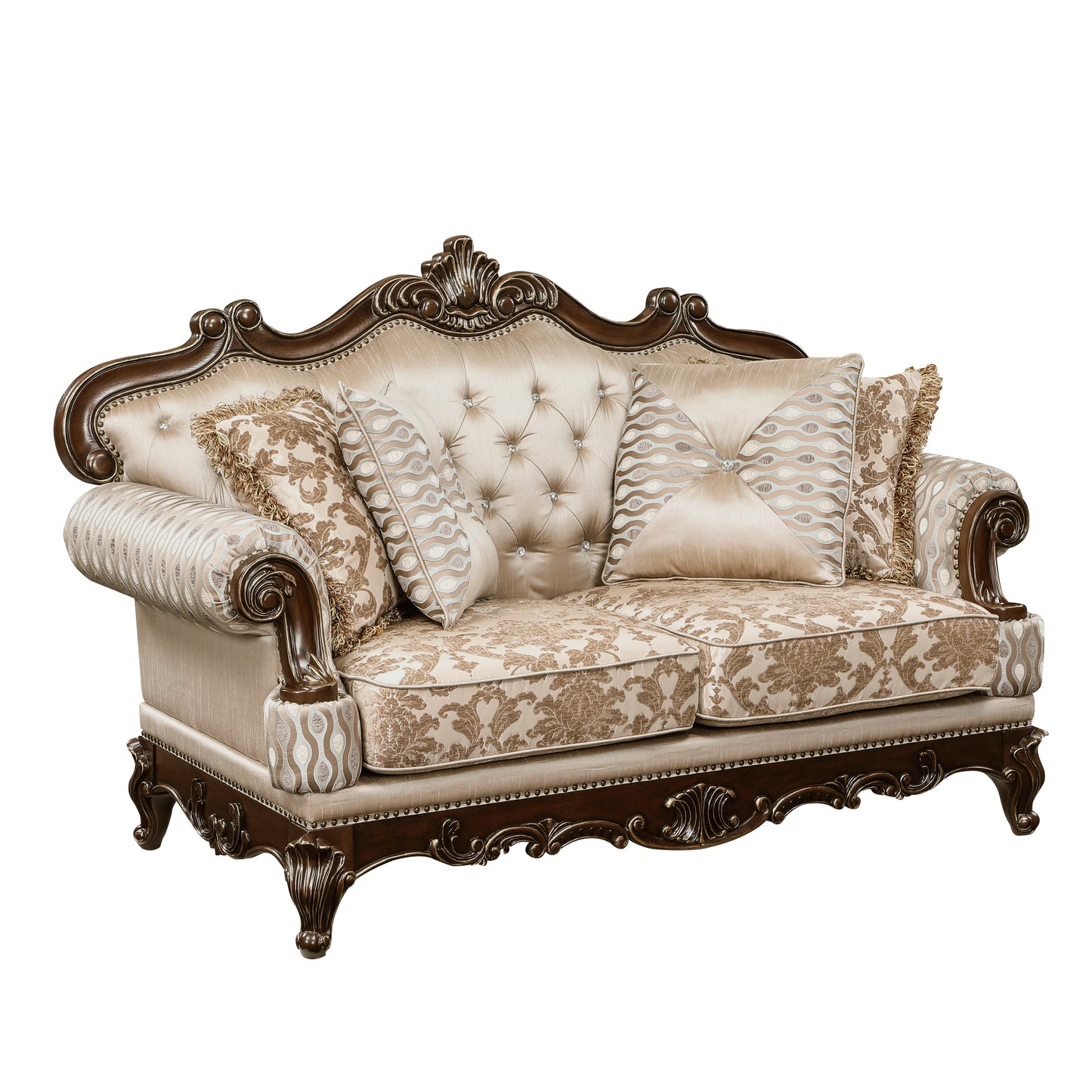 Homelegance Balthasar Loveseat in Brown Chenille with Cherry Finish 8570-2