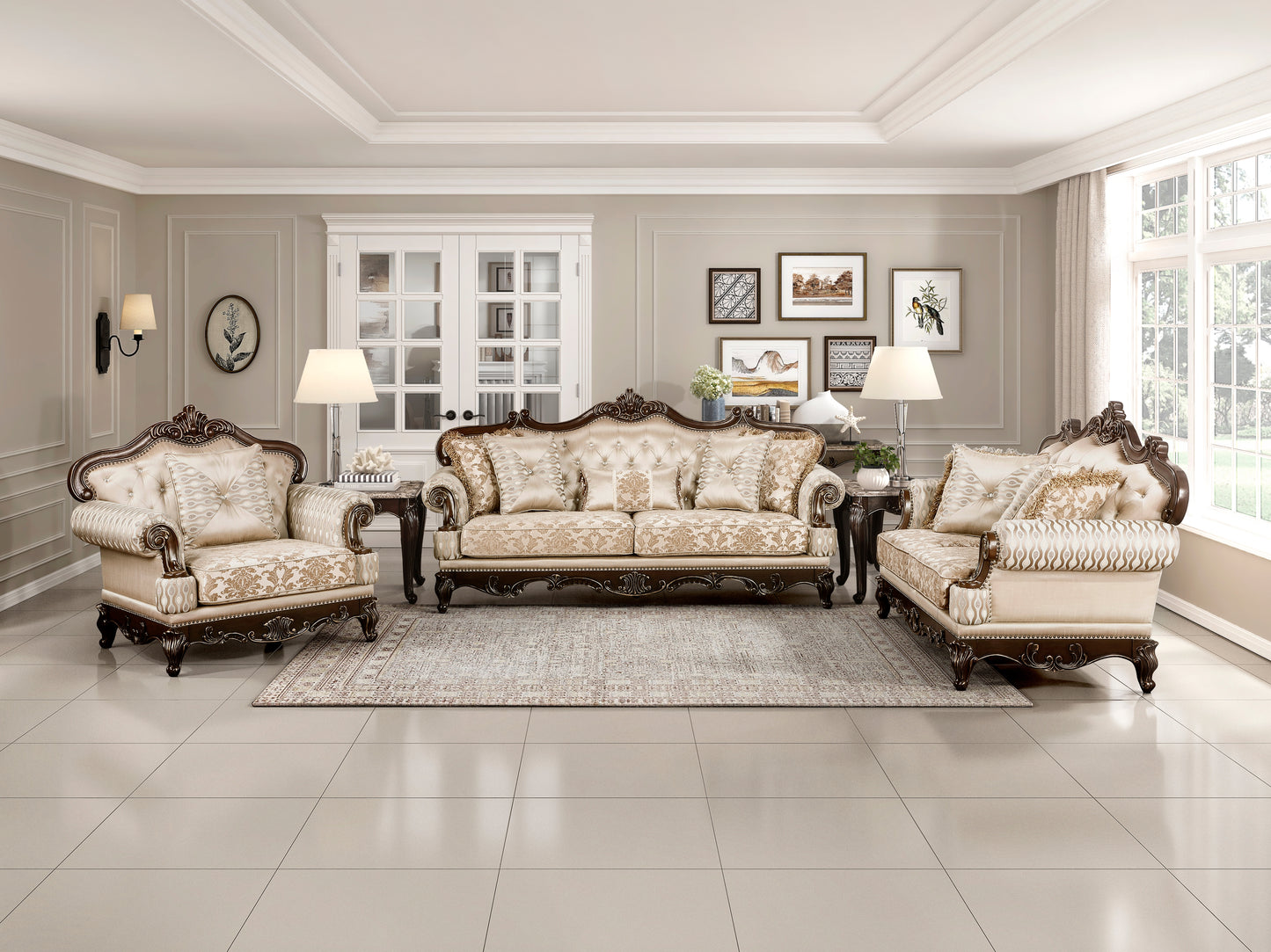 Homelegance Balthasar Sectional Sofa Cherry Finish with Gold Tipping 8570-3