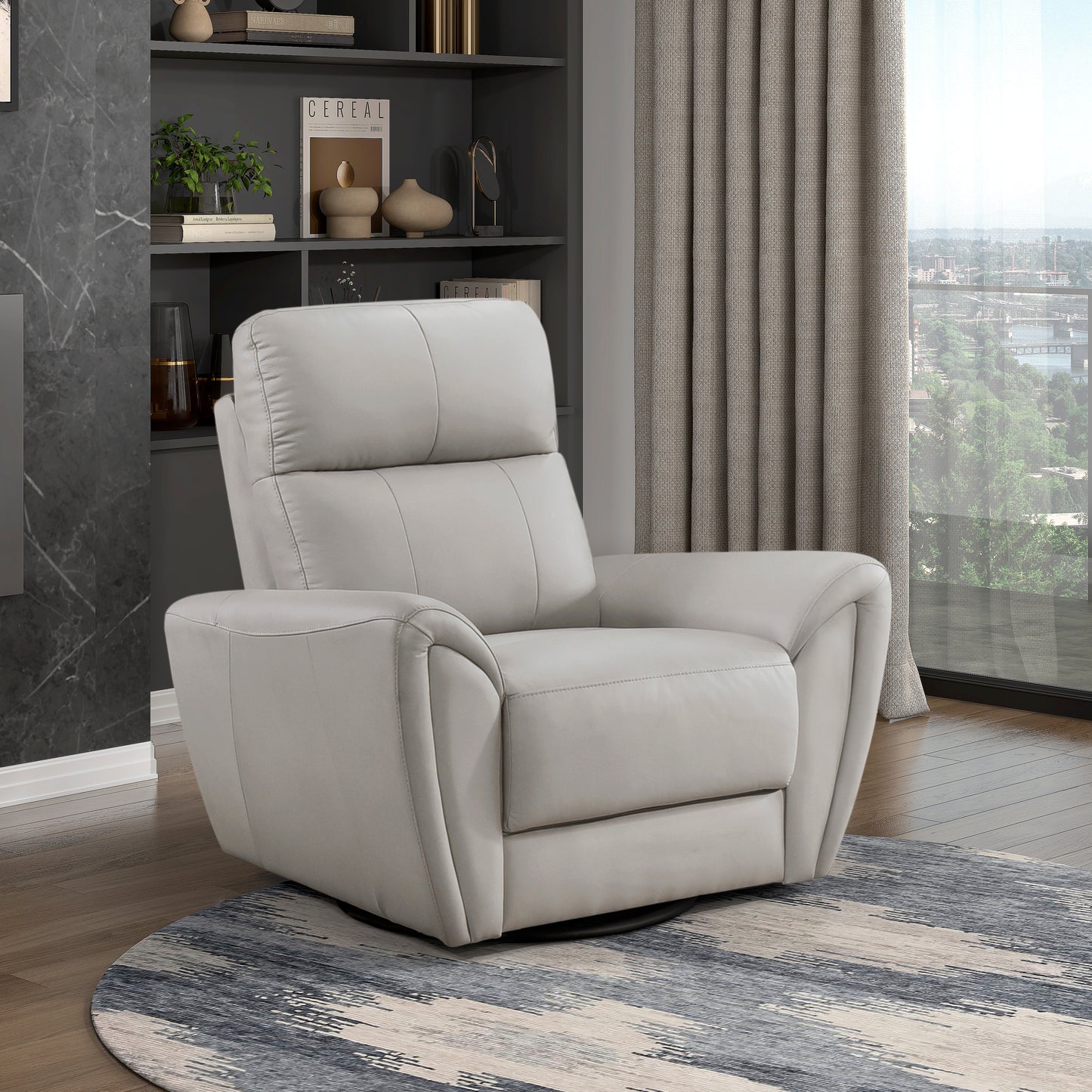 Homelegance Essex Swivel Glider Accent Chair in Gray Leather 8577GY-1