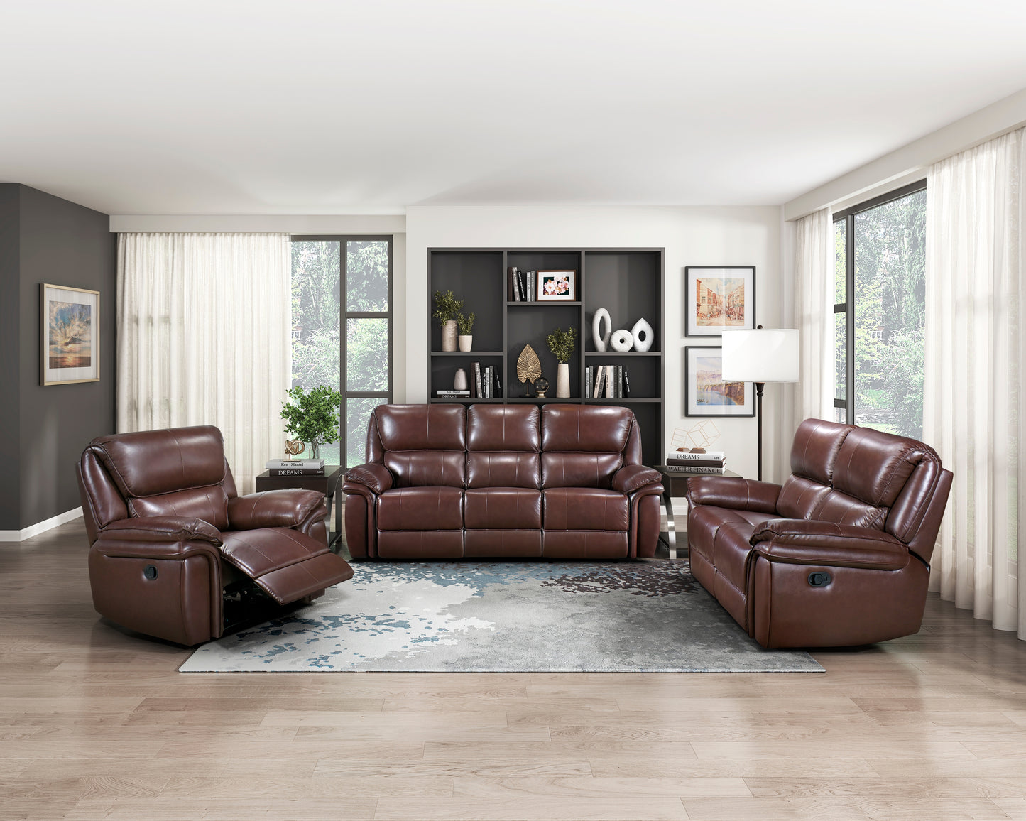 Homelegance Lyman Reclining Chair in Brown Leather 8588BR-1