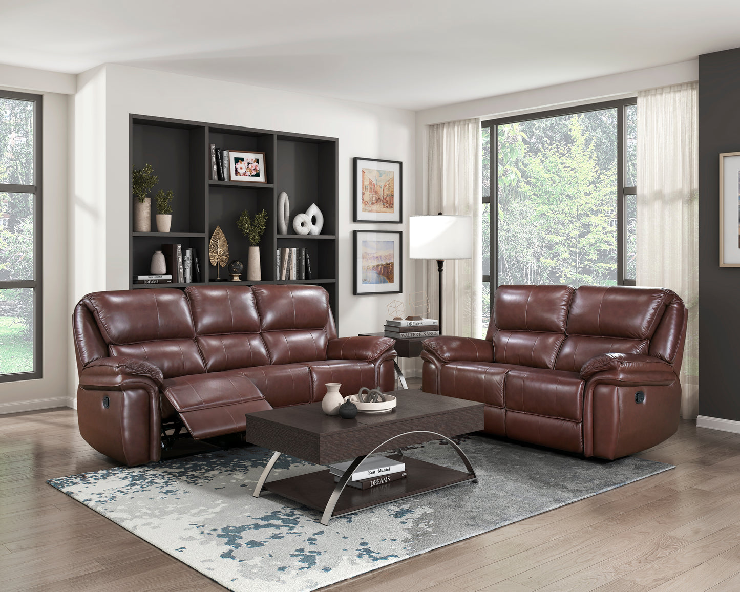 Homelegance Lyman Brown Leather Loveseat Reclining 8588BR-2