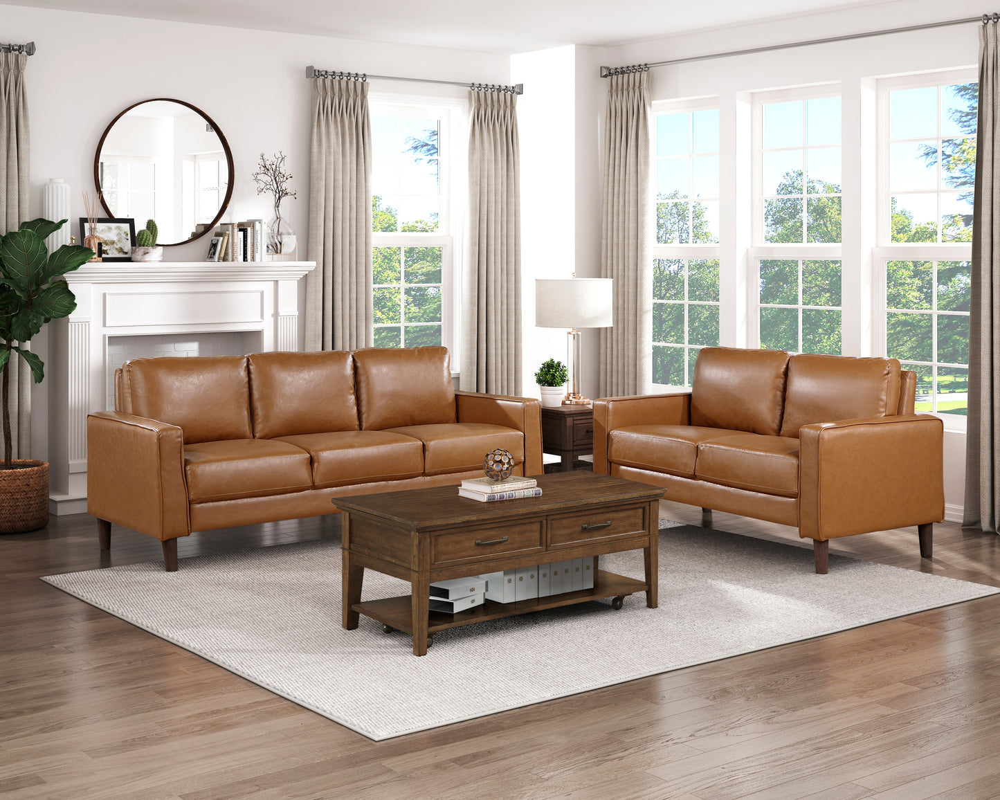 Homelegance Malcolm Loveseat in Brown Faux Leather 9203BRW-2