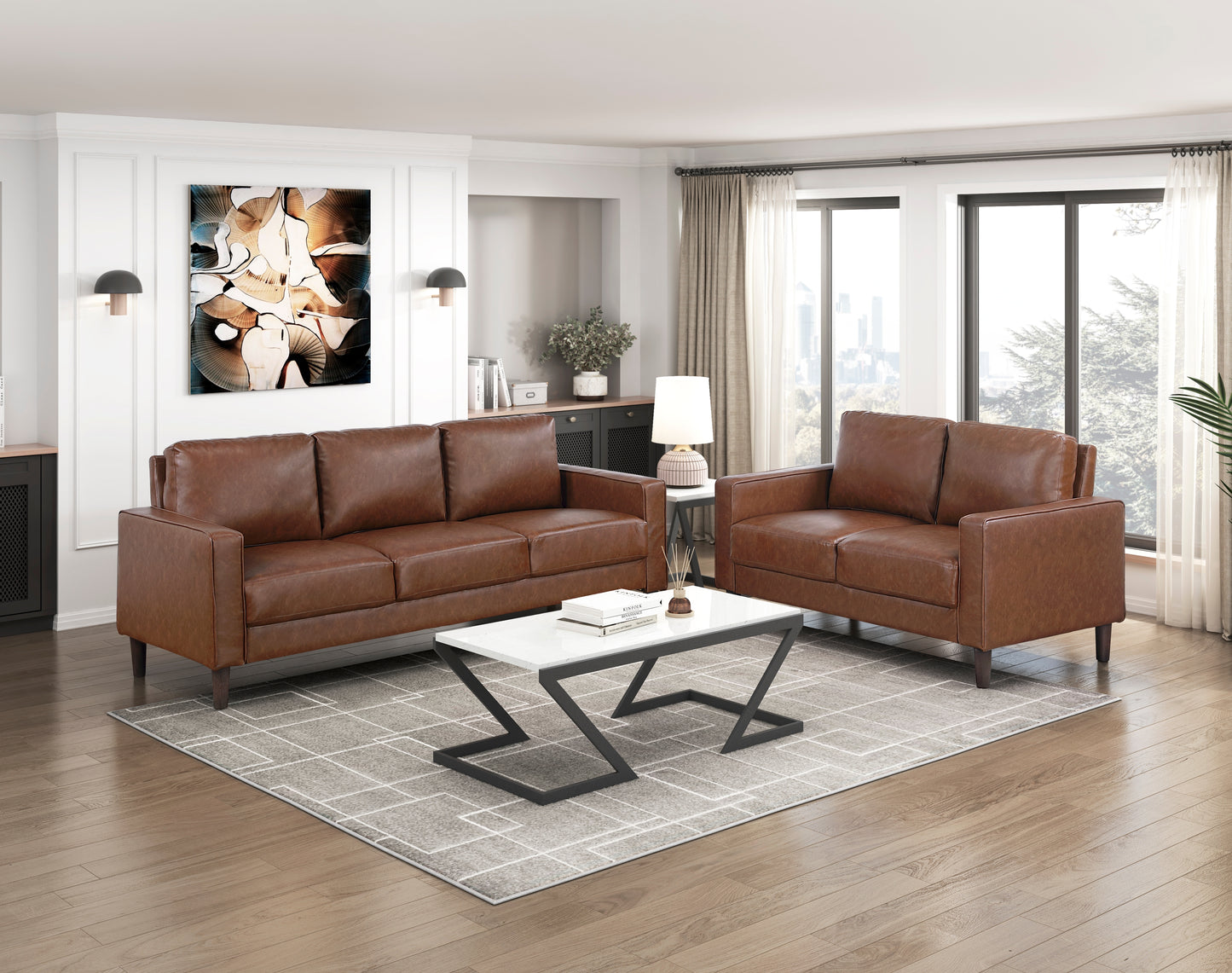 Homelegance Malcolm Sofa in Chocolate Faux Leather 9203CHC-3
