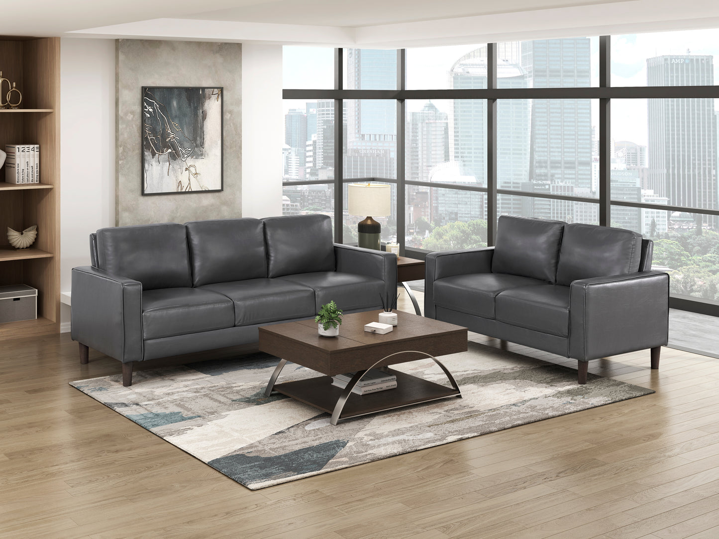 Homelegance Malcolm Dark Gray Faux Leather Sectional Sofa 9203DGY-3
