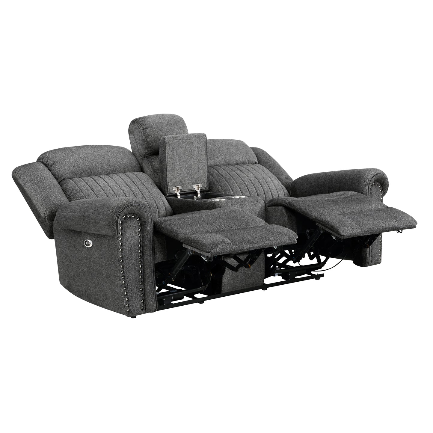 Homelegance Brennen Loveseat Power Reclining Charcoal with Center Console 9204CC-2PW