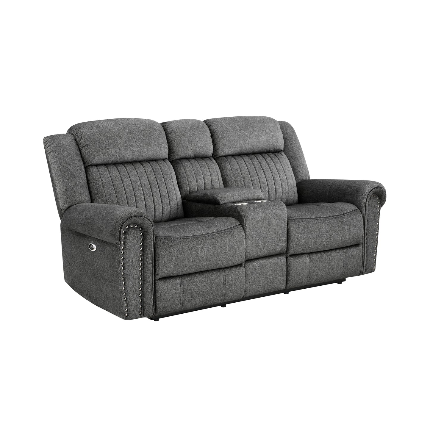 Homelegance Brennen Loveseat Power Reclining Charcoal with Center Console 9204CC-2PW