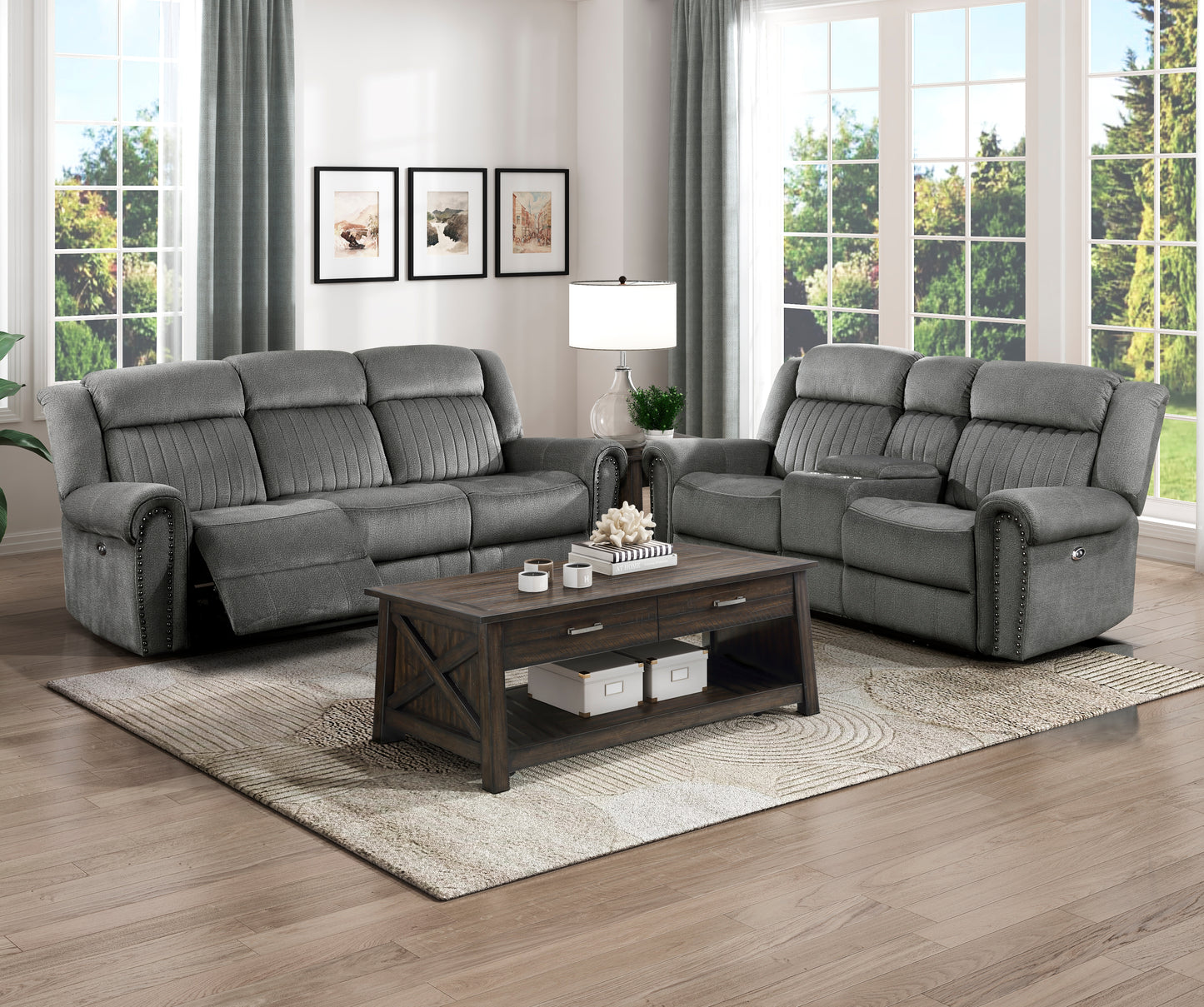 Homelegance Brennen Loveseat Power Reclining Charcoal with Center Console 9204CC-2PW