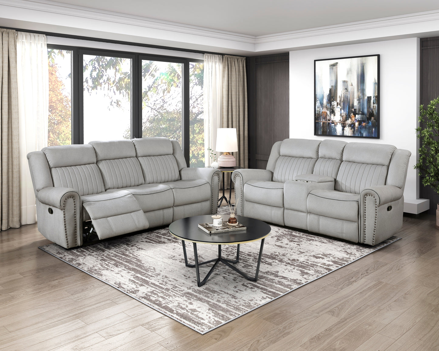 Homelegance Brennen Mist Double Reclining Sectional Sofa 9204MT-3