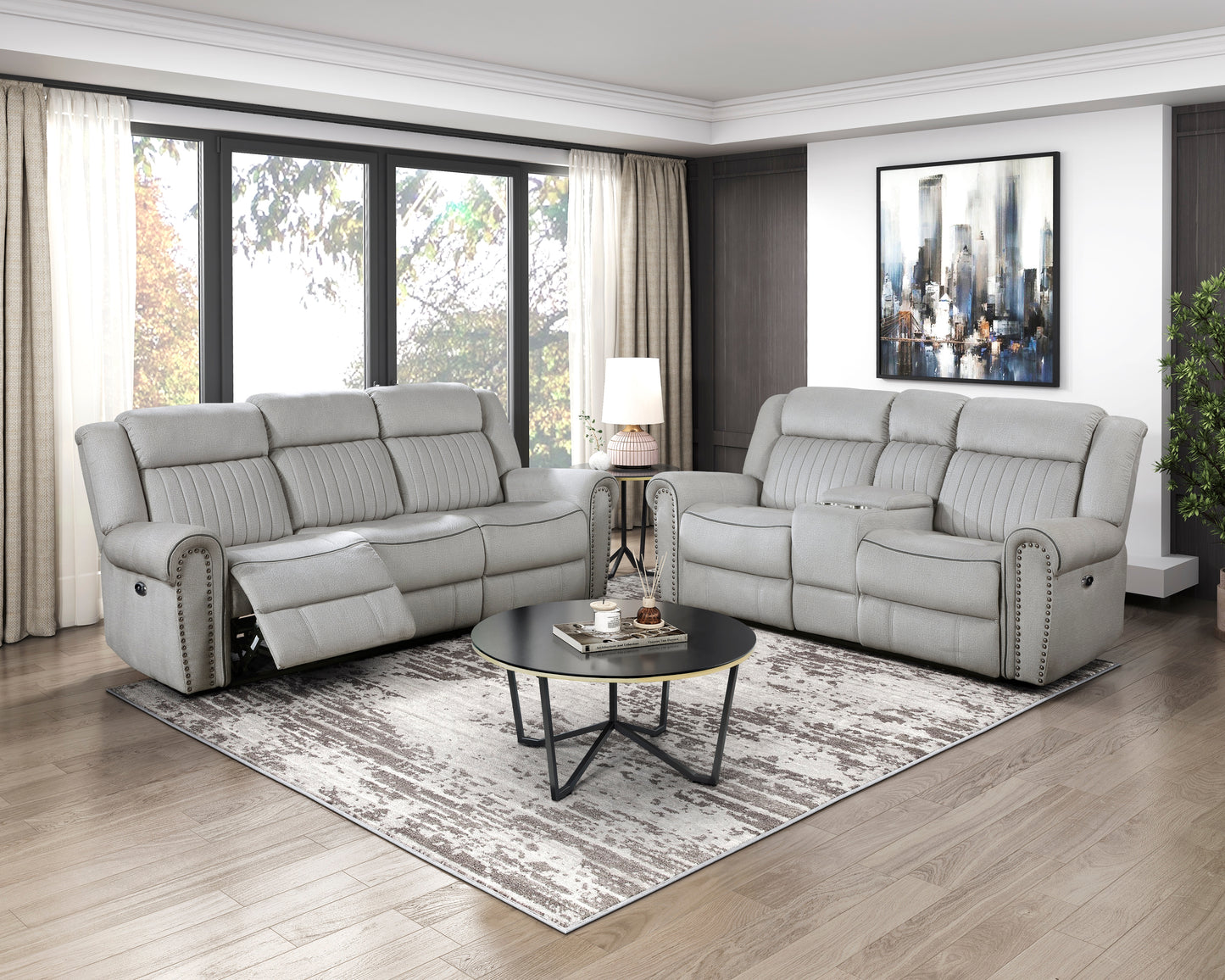 Homelegance Brennen Sectional Sofa Mist-Hued Microfiber Power Recliner 9204MT-3PW