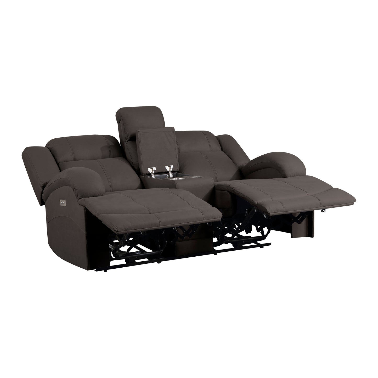 Homelegance Camryn Power Reclining Loveseat with Center Console in Chocolate 9207CHC-2PW