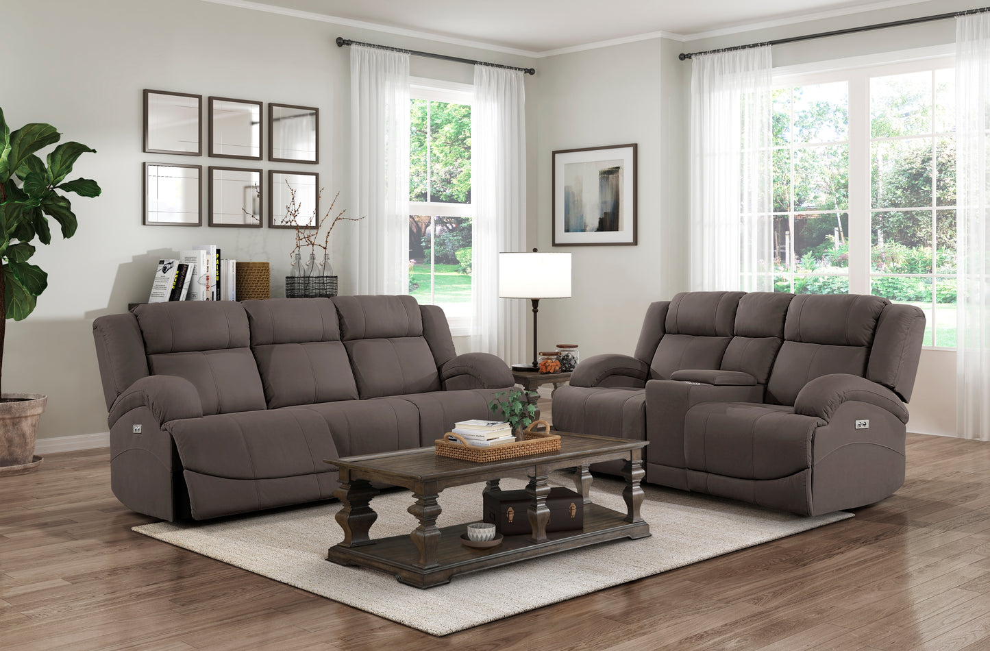 Homelegance Camryn Power Reclining Loveseat with Center Console in Chocolate 9207CHC-2PW