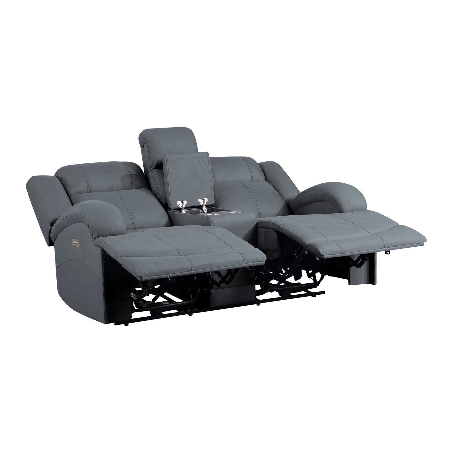 Homelegance Camryn Graphite Blue Power Reclining Loveseat with Center Console 9207GPB-2PW
