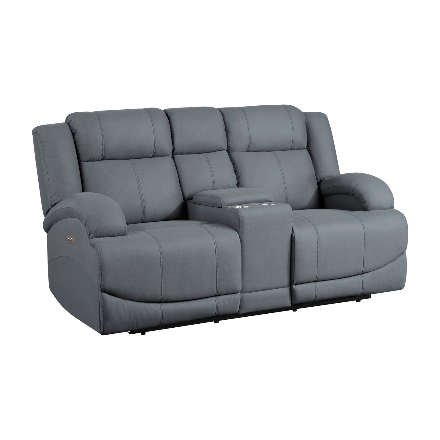 Homelegance Camryn Graphite Blue Power Reclining Loveseat with Center Console 9207GPB-2PW