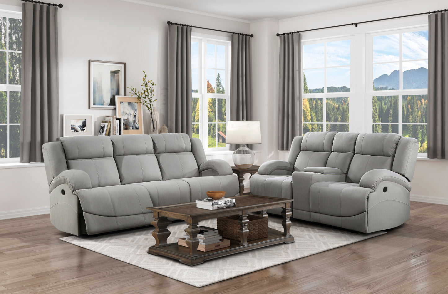 Homelegance Camryn Gray Reclining Loveseat with Center Console 9207GRY-2