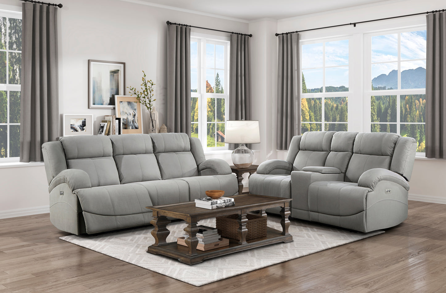 Homelegance Camryn Power Reclining Loveseat with Center Console in Gray 9207GRY-2PW