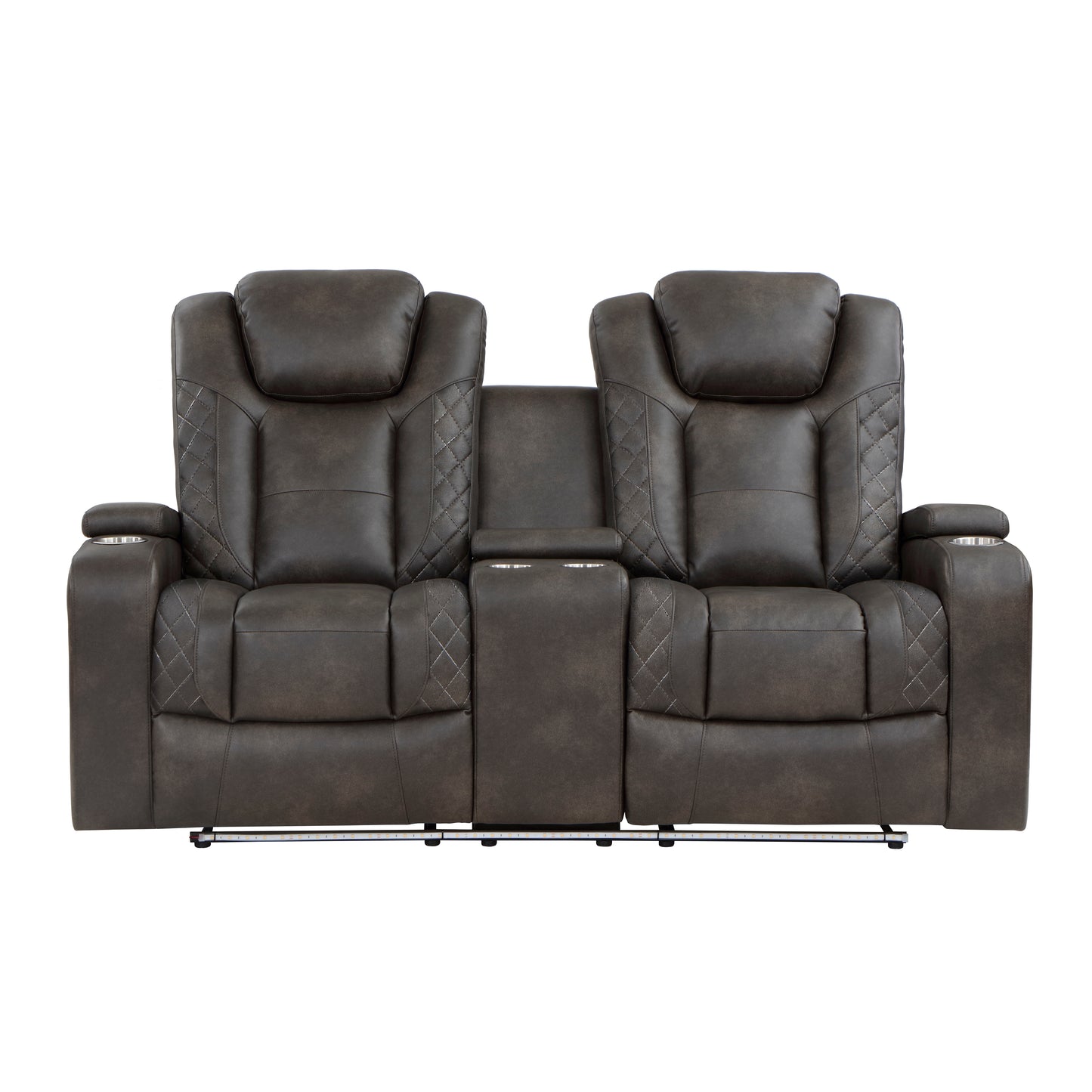 Homelegance Tabor Power Reclining Loveseat with Center Console in Brownish Gray 9211BRG-2PWH