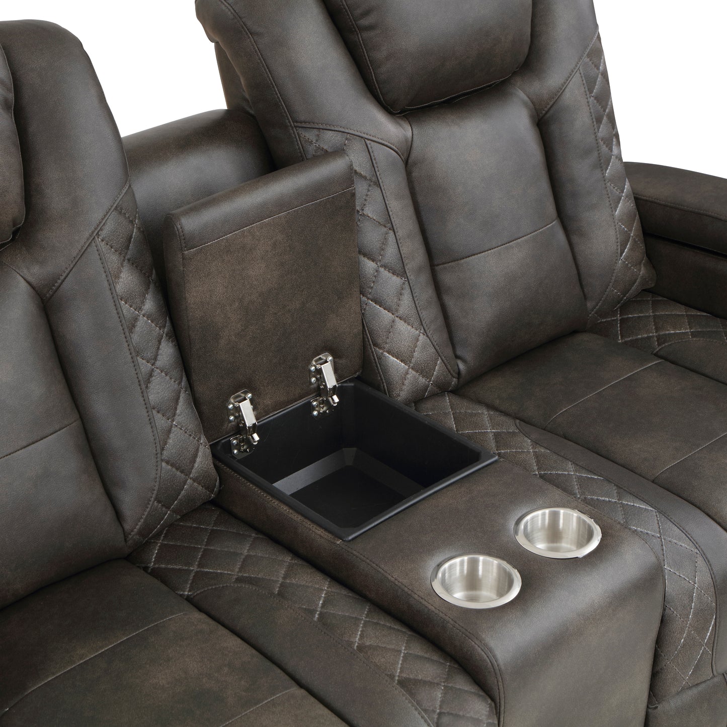 Homelegance Tabor Power Reclining Loveseat with Center Console in Brownish Gray 9211BRG-2PWH