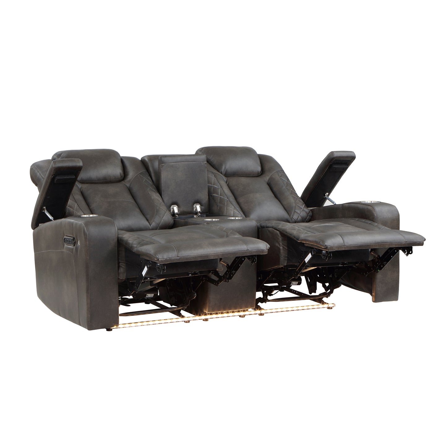 Homelegance Tabor Power Reclining Loveseat with Center Console in Brownish Gray 9211BRG-2PWH