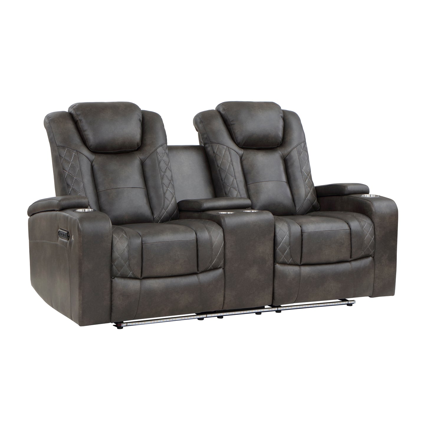 Homelegance Tabor Power Reclining Loveseat with Center Console in Brownish Gray 9211BRG-2PWH