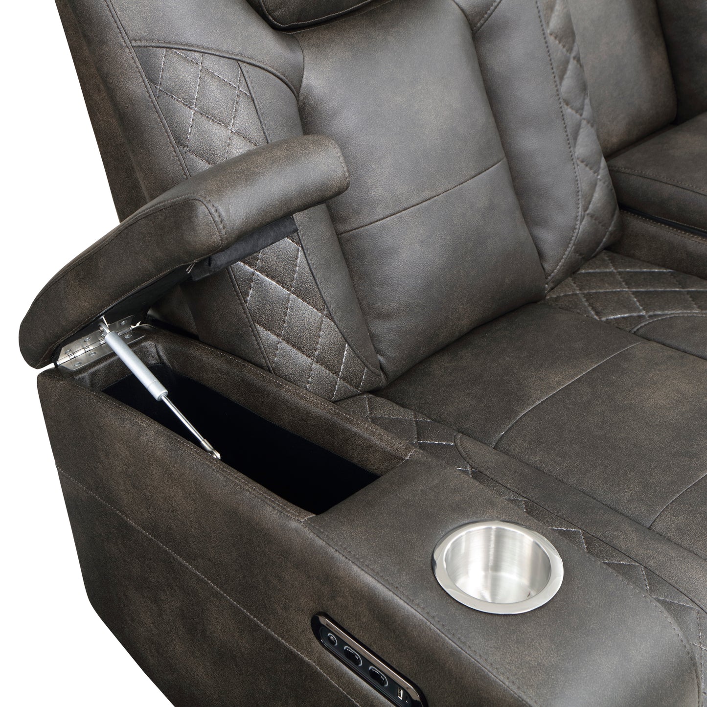 Homelegance Tabor Power Reclining Loveseat with Center Console in Brownish Gray 9211BRG-2PWH
