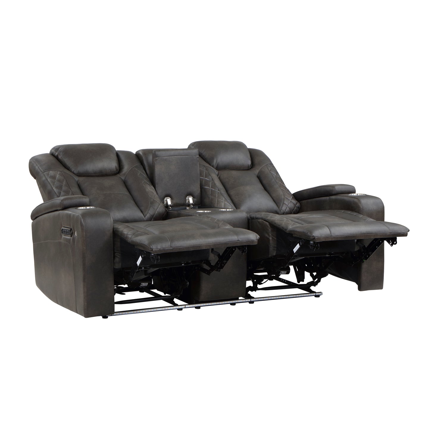 Homelegance Tabor Power Reclining Loveseat with Center Console in Brownish Gray 9211BRG-2PWH