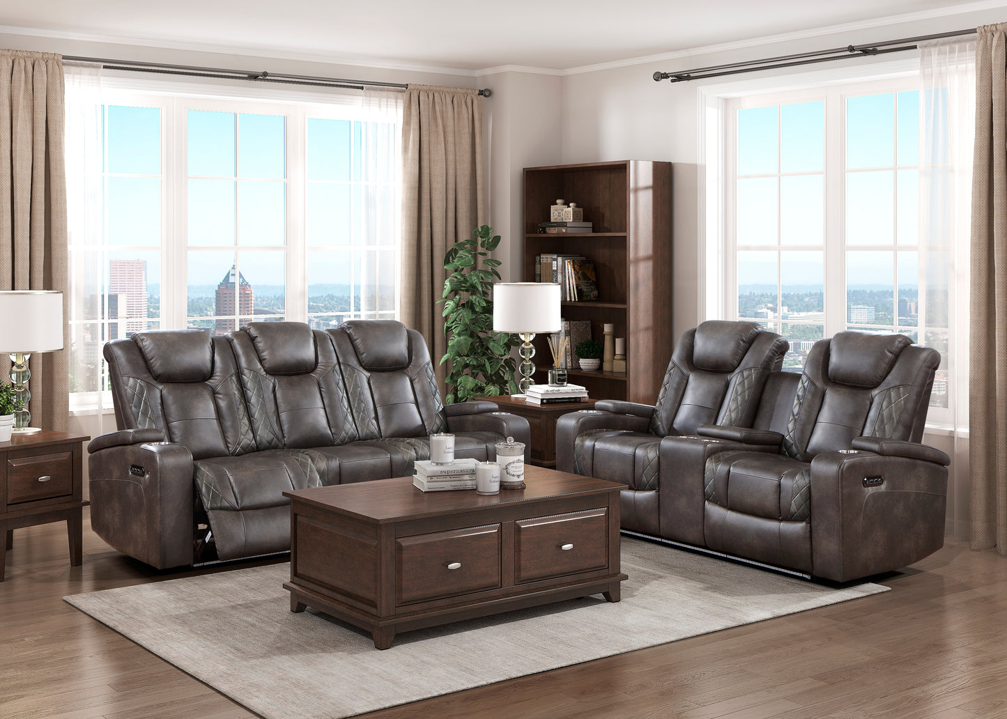 Homelegance Tabor Sectional Sofa Brownish Gray Power Reclining with USB 9211BRG-3PWH