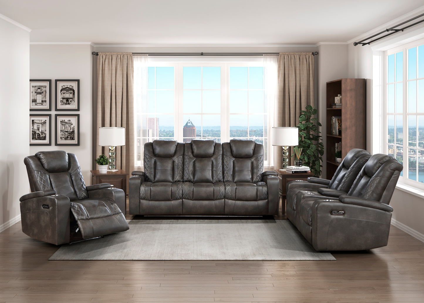 Homelegance Tabor Sectional Sofa Brownish Gray Power Reclining with USB 9211BRG-3PWH
