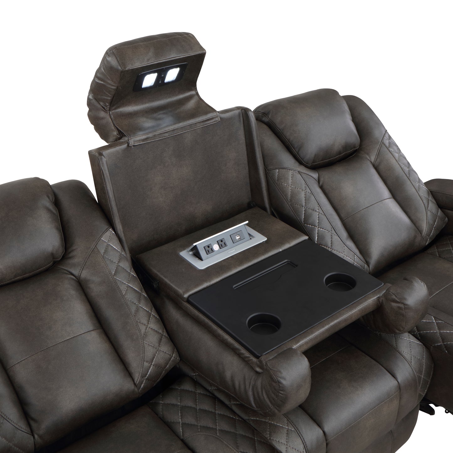 Homelegance Tabor Sectional Sofa Brownish Gray Power Reclining with USB 9211BRG-3PWH