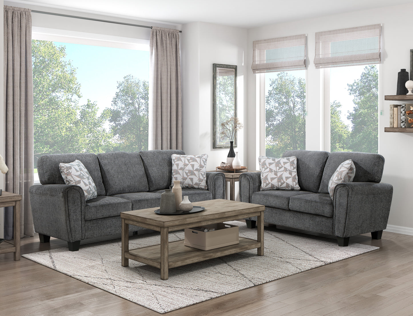 Homelegance Duncan Sectional Sofa Dark Gray Chenille with Abstract Pillows 9214GY-3