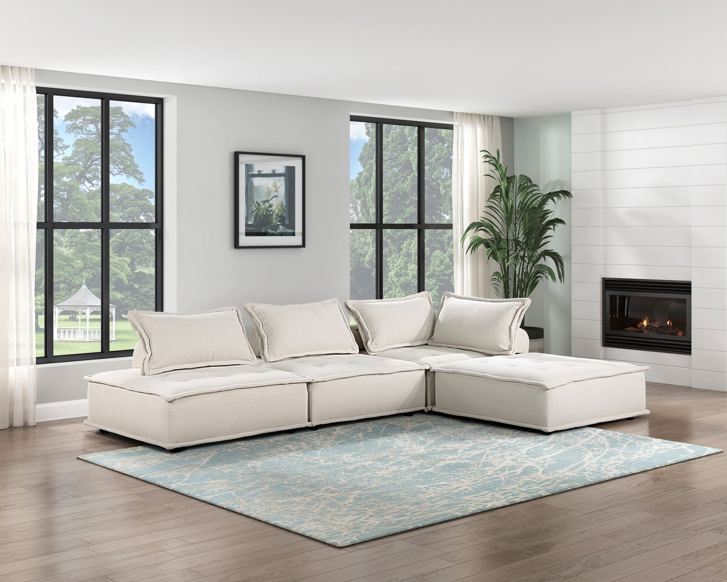 Homelegance Inman Accent Chair in Beige Boucle with Tufted Ottoman Style 9237BE-1