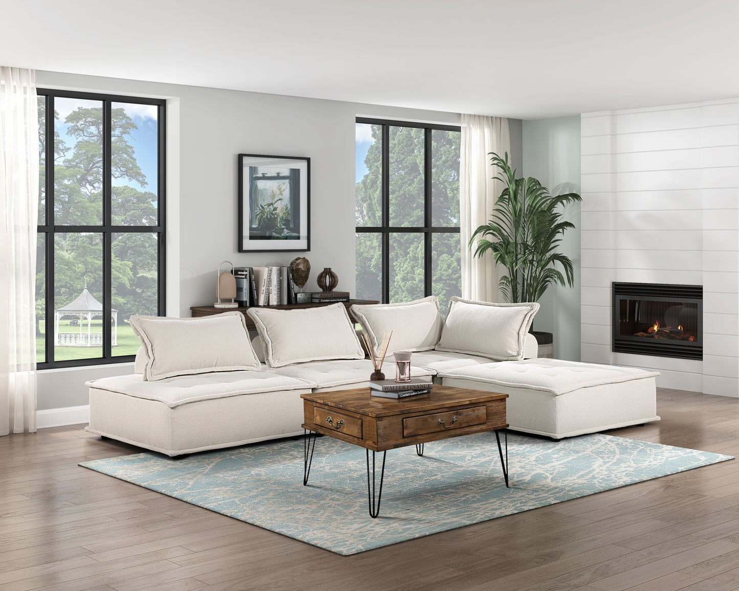 Homelegance Inman Accent Chair in Beige Boucle with Tufted Ottoman Style 9237BE-1
