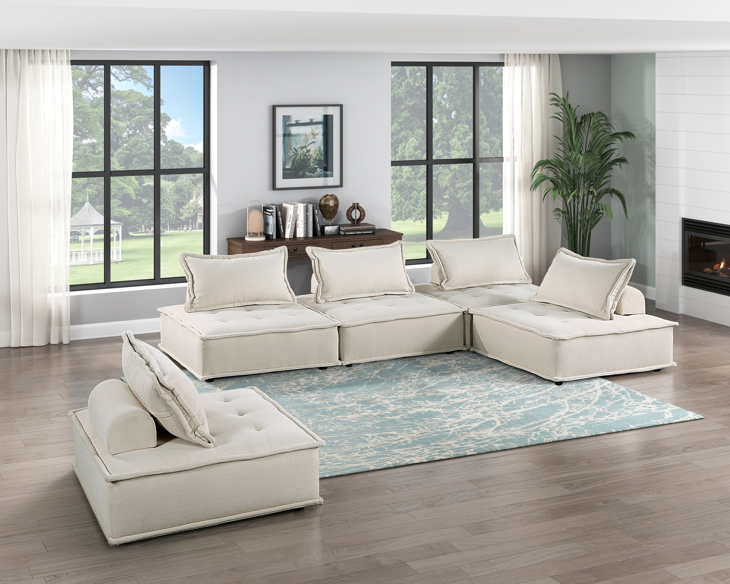 Homelegance Inman Accent Chair in Beige Boucle with Tufted Ottoman Style 9237BE-1