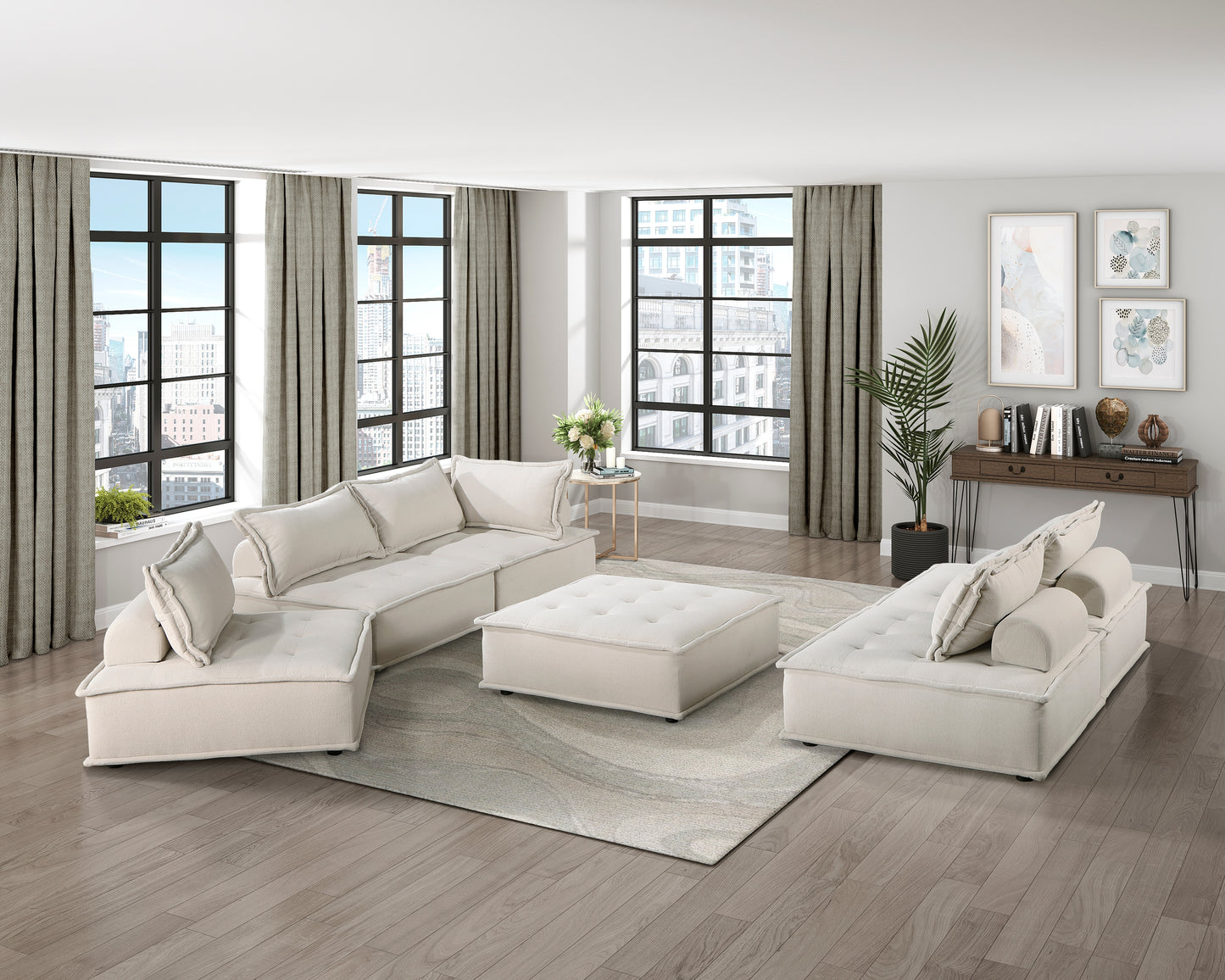 Homelegance Inman Accent Chair in Beige Boucle with Tufted Ottoman Style 9237BE-1