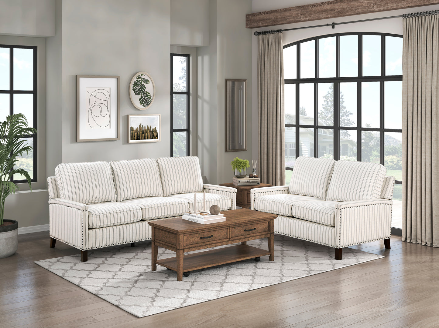 Homelegance Landrum Loveseat in Beige and Gray Textured Fabric 9257-2